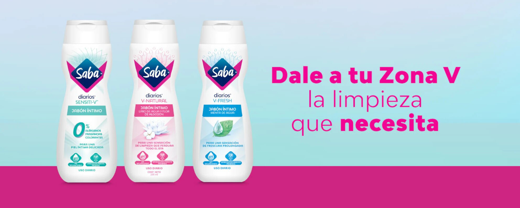 imagen de los jabones íntomos Saba sobre un fondo azul claro - Saba